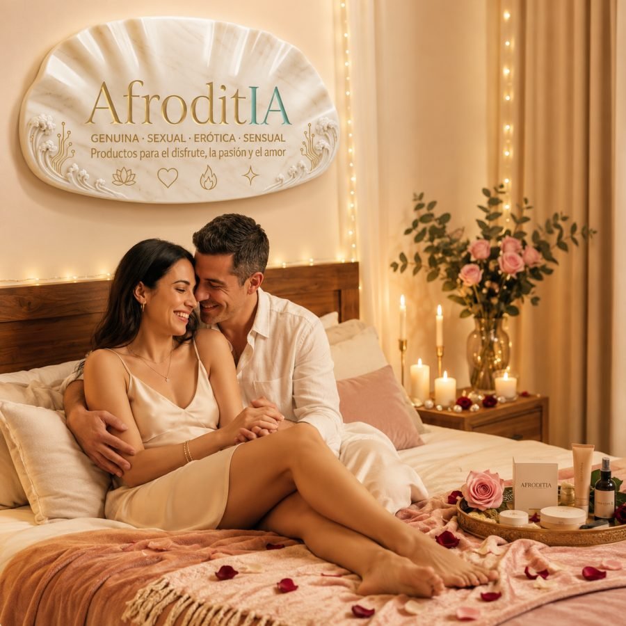 Pareja disfrutando una velada íntima con productos Afroditia